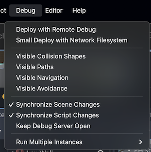 The Debug menu in Godot