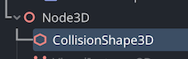 The create new node dialogue in Godot, showing the tree "Node3D/CollisionShape3D"