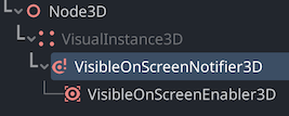 The create new node dialogue in Godot, showing the tree "Node3D/VisualInstance3D/VisibleOnScreenNotifier3D"