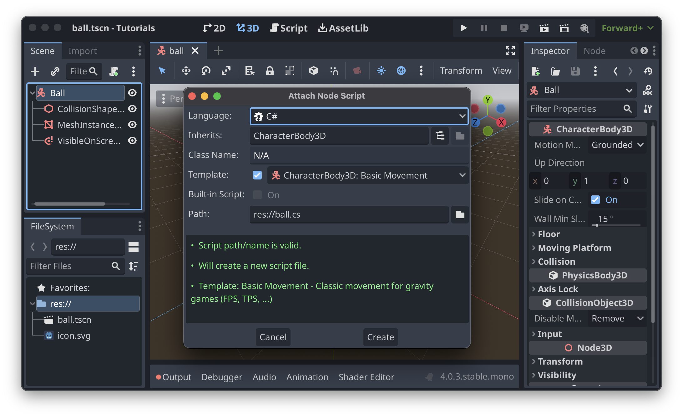 The Attach Node Script menu, with Language set to C#